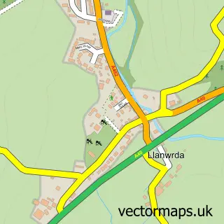 Street map sample of Llanwrda, Dyfed