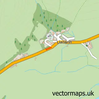 Street map sample of Llanwrin, Powys