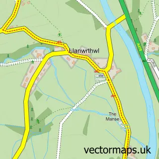 Street map sample of Llanwrthwl, Powys