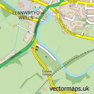 Street map sample of Llanwrtyd Wells, Powys