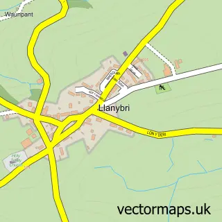 Street map sample of Llanybri, Dyfed