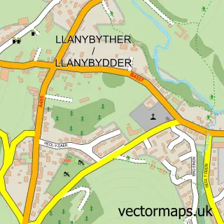 Street map sample of Llanybydder, Dyfed