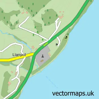 Street map sample of Llanycil, Gwynedd