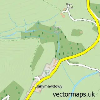 Street map sample of Llanymawddwy, Gwynedd