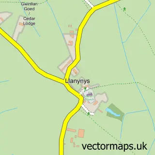 Street map sample of Llanynys, Clwyd
