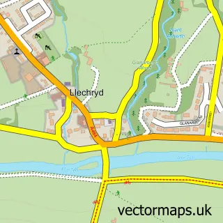 Street map sample of Llechryd, Dyfed