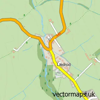 Street map sample of Lledrod, Dyfed