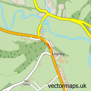 Street map sample of Lloyney, Powys