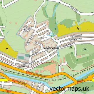 Street map sample of Llwyncelyn, Mid Glamorgan