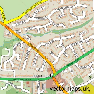 Street map sample of Loggerheads, Staffordshire