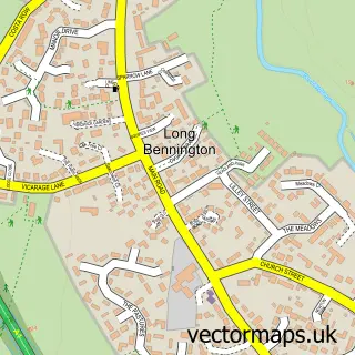 Street map sample of Long Bennington, Lincolnshire