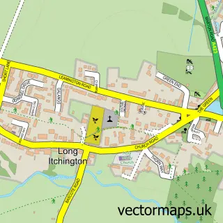 Street map sample of Long Itchington, Warwickshire