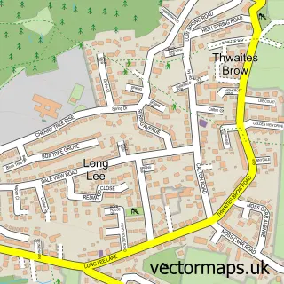 Street map sample of Long Lee, West Yorkshire