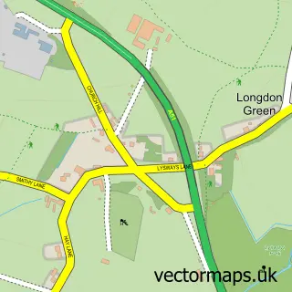 Street map sample of Longdon Green, Staffordshire