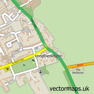 Street map sample of Longframlington, Northumberland