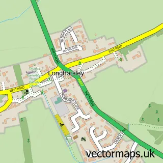 Street map sample of Longhorsley, Northumberland