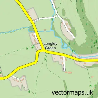 Street map sample of Longley Green, Worcestershire