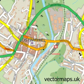 Street map sample of Lostwithiel, Cornwall