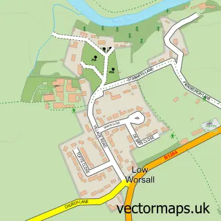 Street map sample of Low Worsall, North Yorkshire