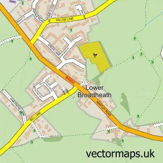 Street map sample of Lower Broadheath, Worcestershire