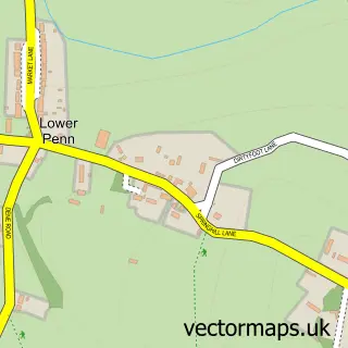 Street map sample of Lower Penn, Staffordshire
