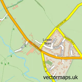 Street map sample of Lower Tean, Staffordshire