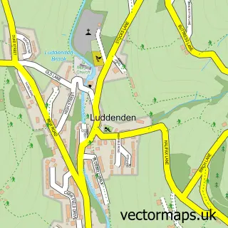 Street map sample of Luddenden, West Yorkshire