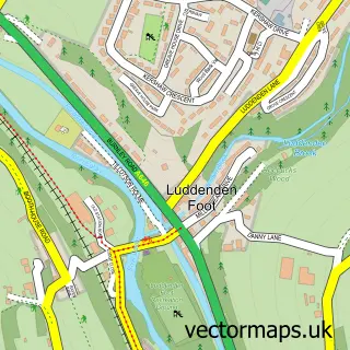 Street map sample of Luddendenfoot, West Yorkshire