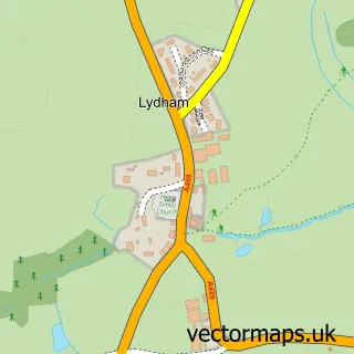 Street map sample of Lydham, Shropshire