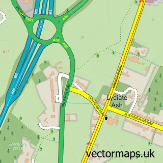 Street map sample of Lydiate Ash, Worcestershire