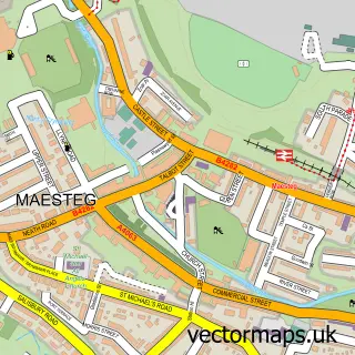 Street map sample of Maesteg, Mid Glamorgan