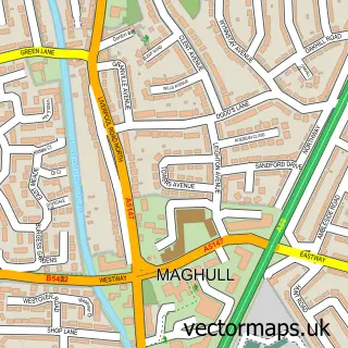 Street map sample of Maghull, Merseyside