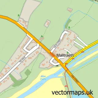 Street map sample of Malltraeth, Gwynedd