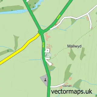 Street map sample of Mallwyd, Gwynedd