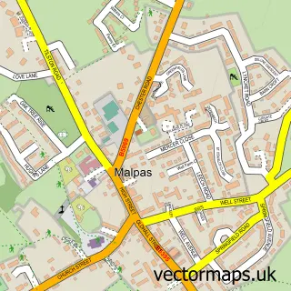 Street map sample of Malpas, Cheshire