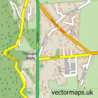 Street map sample of Malvern Wells, Worcestershire