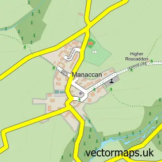Street map sample of Manaccan, Cornwall