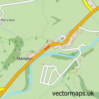 Street map sample of Manafon, Powys