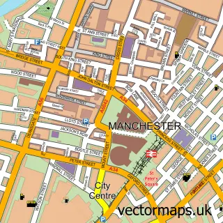 Street map sample of Manchester, Greater Manchester