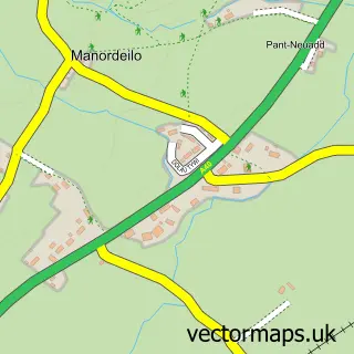 Street map sample of Manordeilo, Dyfed