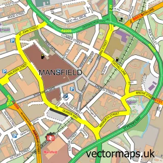 Street map sample of Mansfield, Nottinghamshire