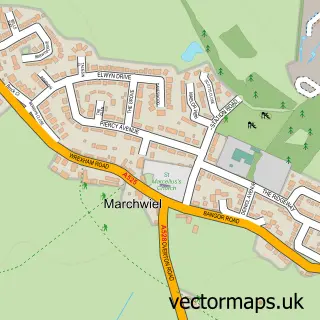 Street map sample of Marchwiel, Clwyd