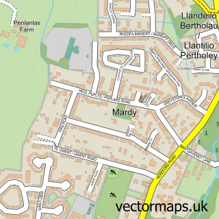 Street map sample of Mardy, Gwent