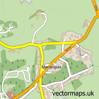 Street map sample of Marian-glas, Gwynedd