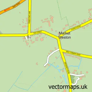 Street map sample of Market Weston, Suffolk