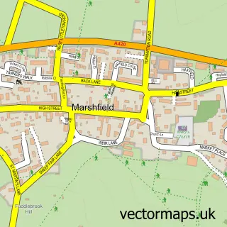 Street map sample of Marshfield, Gloucestershire