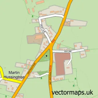 Street map sample of Martin Hussingtree, Worcestershire