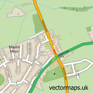 Street map sample of Mastin Moor, Derbyshire