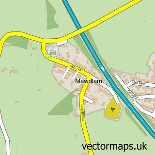 Street map sample of Mawdlam, Mid Glamorgan