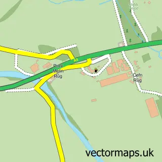 Street map sample of Melin Rûg, Clwyd